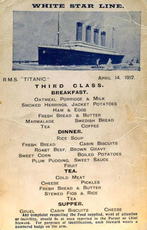 The third class menus of R.M.S.TITANIC April 14. 1912EFBC89 1